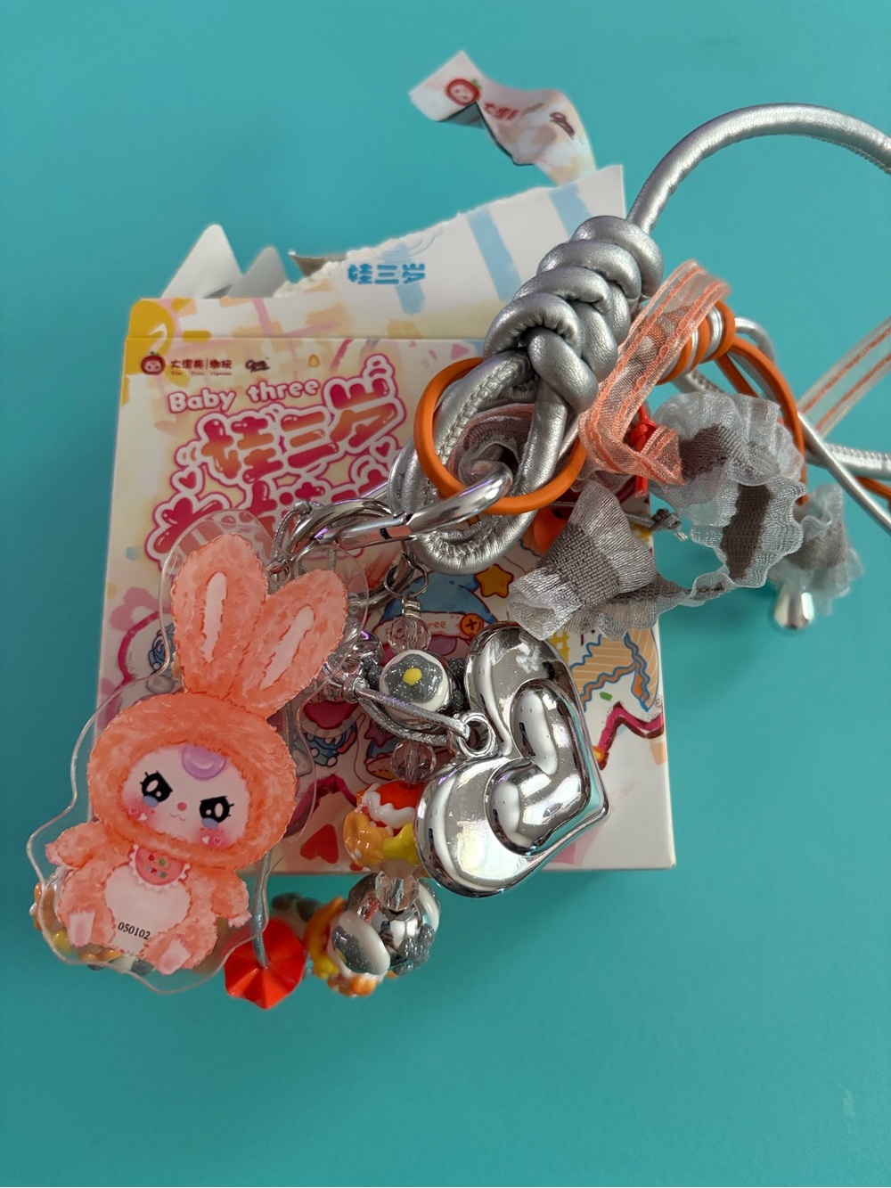 Baby Three Love Chain Cute Bunny Charm Keychain
